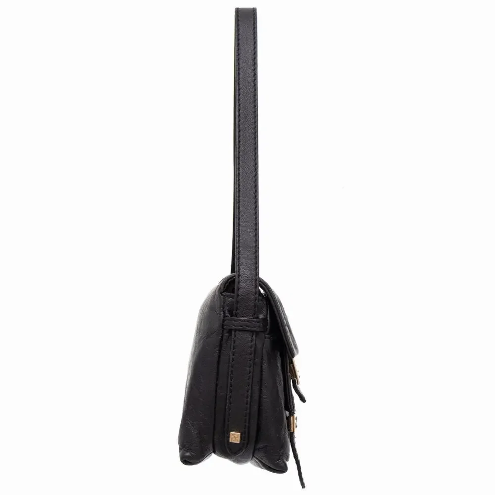 FENDI Sweety Sweet FF Baguette Black Napa Leather Shoulder Flap Bag VTG Y2K